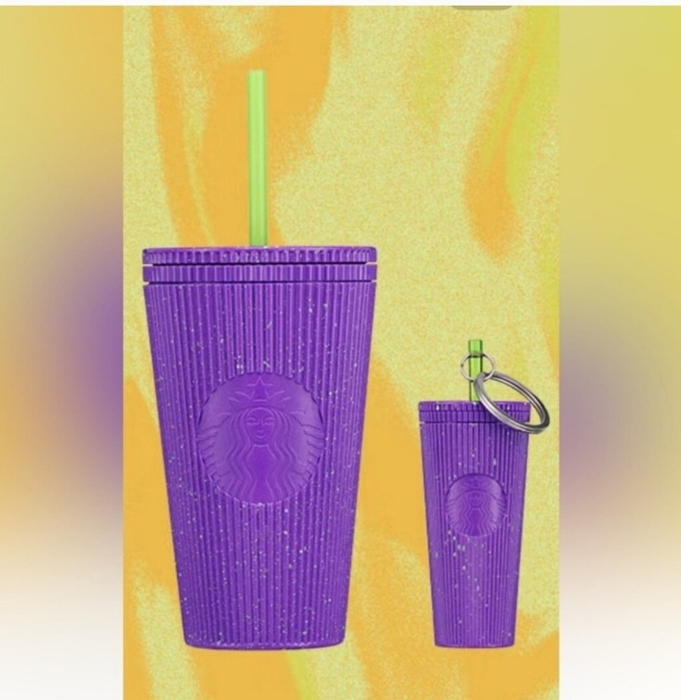 💜 Starbucks Halloween Glow In The Dark Purple Splatter Tumbler & Keychain *