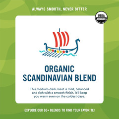 Roasted Whole Bean Coffee, Organic Scandinavian Blend, Pound