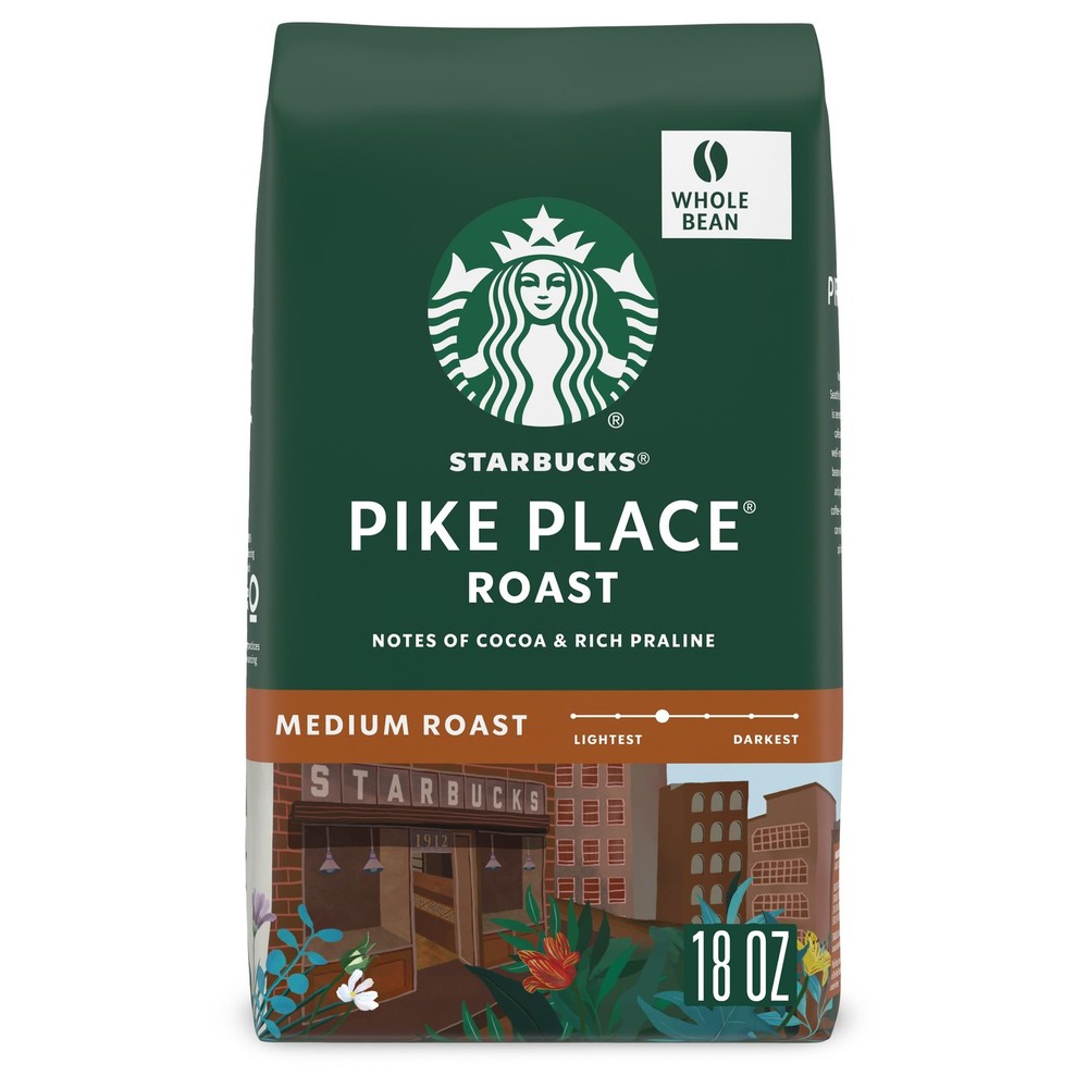 Starbucks Whole Bean Coffee, Medium Roast 18 Ounce (Pack of 1), Pike Place