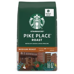 Starbucks Whole Bean Coffee, Medium Roast 18 Ounce (Pack of 1), Pike Place