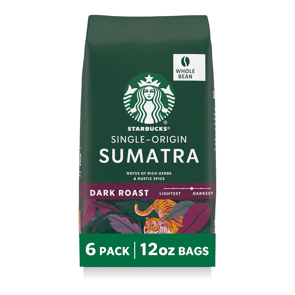 Starbucks Whole Coffee Beans, Dark Roast Hot or Iced Coffee, Single-Origin Sumat