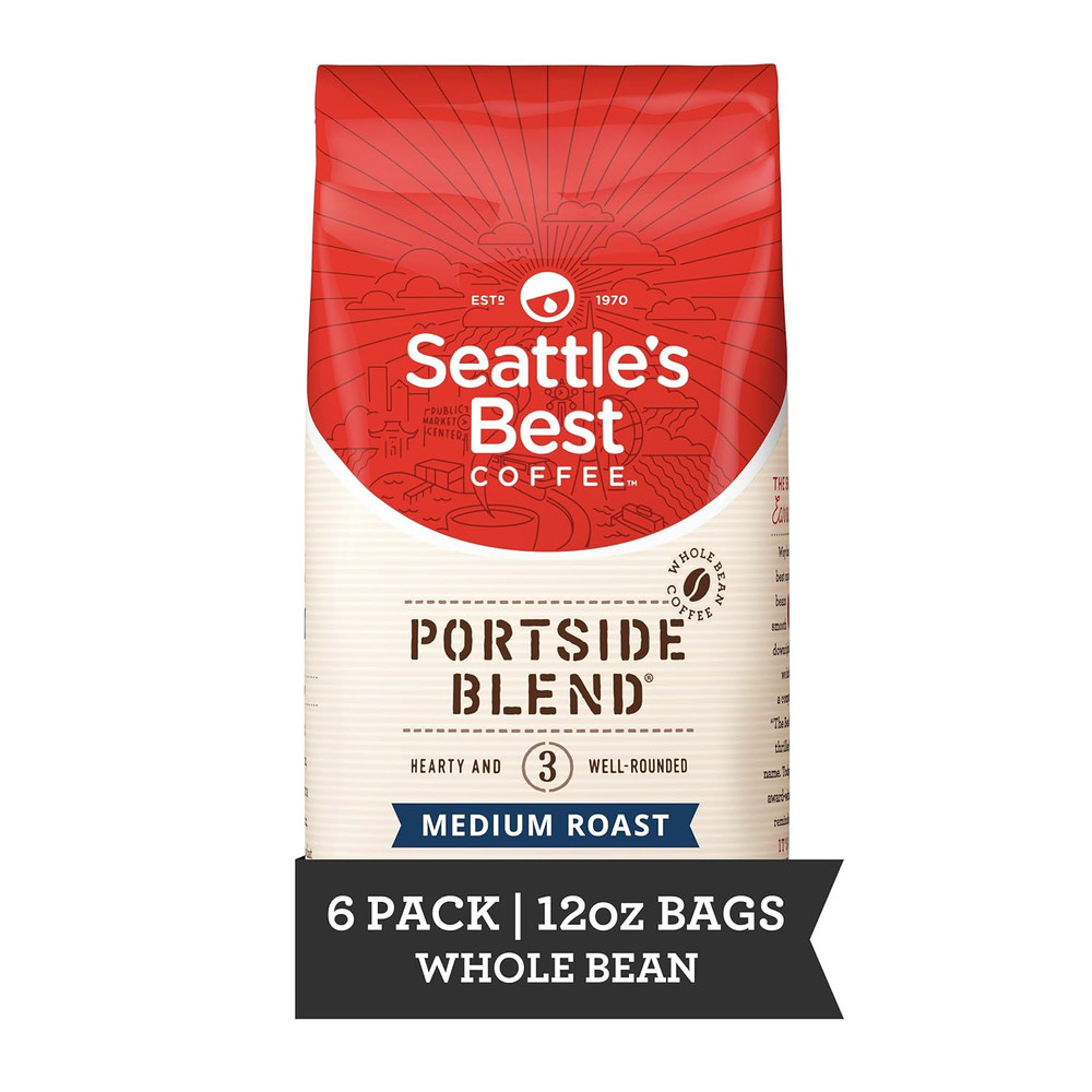 Portside Blend Medium Roast Whole Bean Coffee | 12 Ounce Bags (Pack of 6)