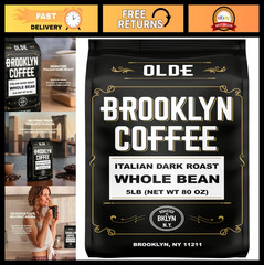 Whole Bean Italian Dark Roast Coffee (5lb) – Extra Strong, Fresh, Rich Aroma
