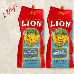 2 BAGS HAWAII LION Ground Coffee VANILLA MACADAMIA Light Roast 10 oz x 2 Bags