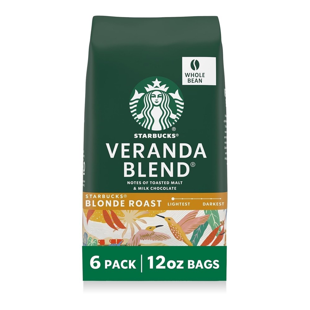 Whole Coffee Beans Blonde Roast Hot/Iced Coffee Veranda Blend Six 12 oz Bags​