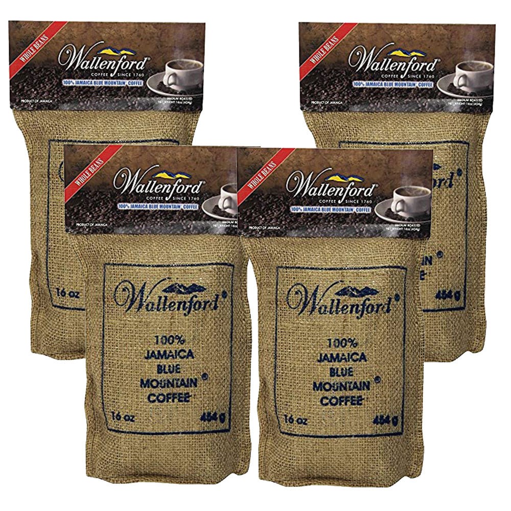 Wallenford Jamaica Blue Mountain Coffee Bean 100% 16oz PACK OF 4