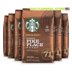 STARBUCKS PIKE PLACE MEDIUM ROAST WHOLE BEAN COFFEE 12oz BAG (6 PACK)
