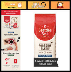 Medium Roast Whole Bean Coffee – Portside Blend, 12oz Bags (Pack of 6)