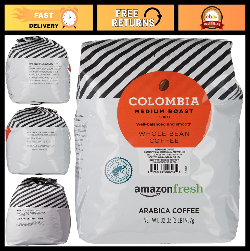 Colombia Whole Bean Coffee, Medium Roast, 32 Oz – Fresh & Flavorful Brew