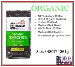 3 lbs, San Francisco Bay Organic Rainforest Blend Whole Bean Coffee,( 1361 g )