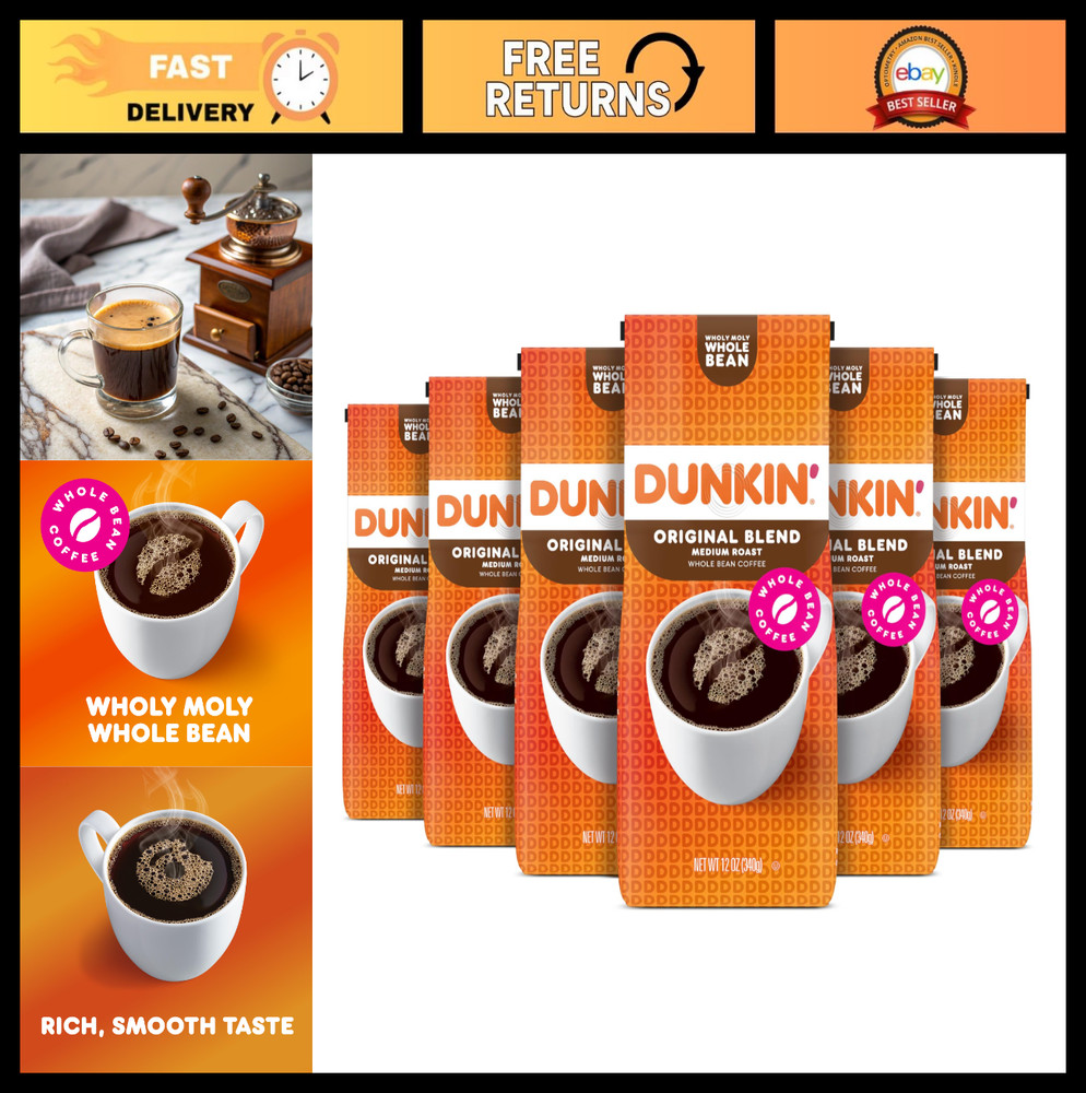 Medium Roast Whole Bean Coffee – Original Blend, 12oz (Pack of 6) – Fresh & Flav