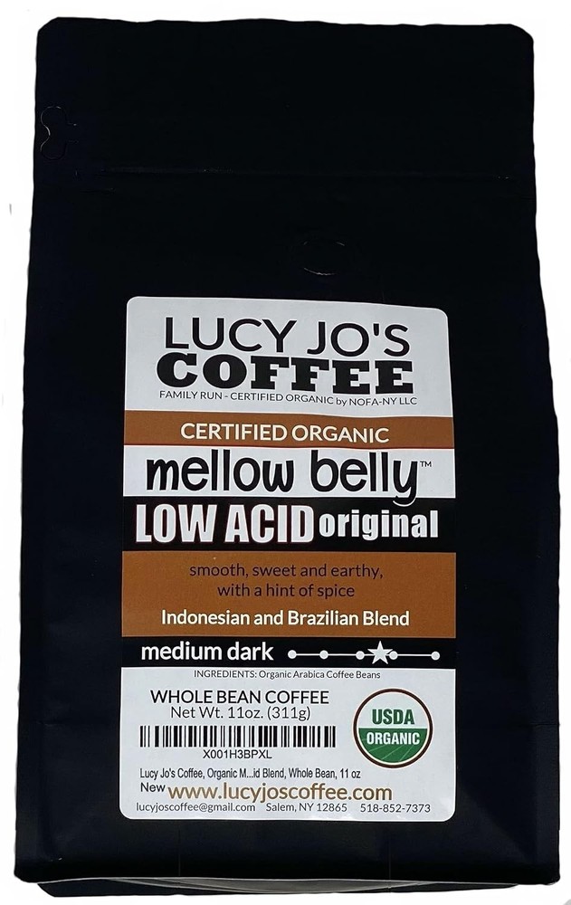 Organic Mellow Belly Low Acid Blend Medium Dark Roast Whole Bean 11 oz (11 OZ)