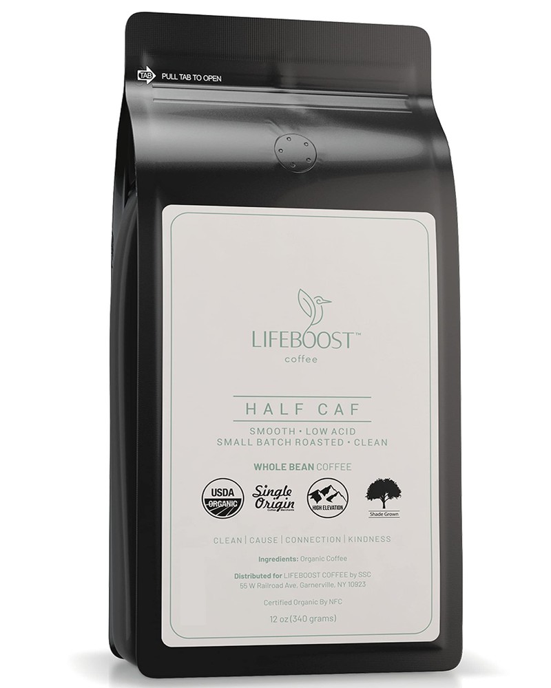 Lifeboost Half Caff Medium Roast Whole Bean Coffee Low Acid Organic Coffee, …