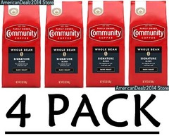 4 PACK Community Coffee Signature Blend Dark Roast Whole Bean 12 oz (Total 48oz)