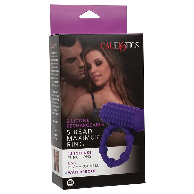 Adult Calexotics Silicone Rechargeable 5 Bead Maximus Ring Purple Penis Ring
