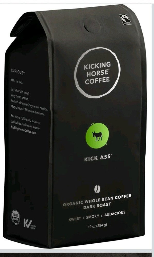 Kicking Horse Coffee, Kick Ass, Dark Roast, Whole Bean, 10 Oz