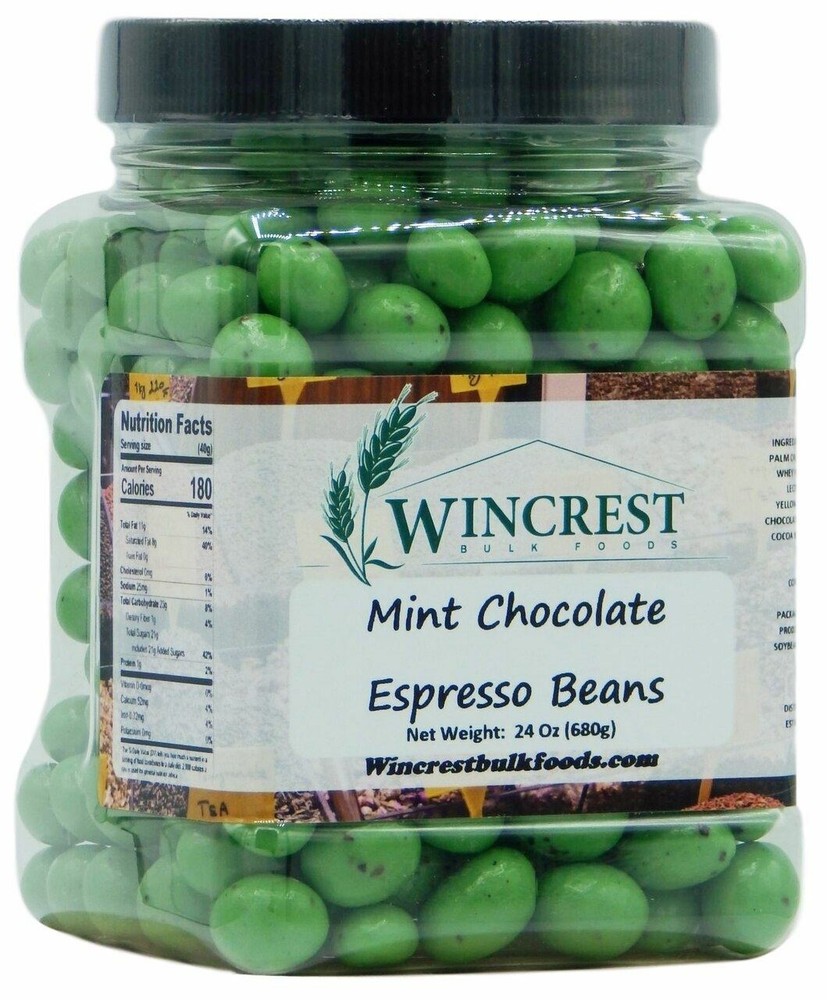 Green Mint Chocolate Espresso Beans – 1.5 Lb Tub – Free Expedited Shipping!