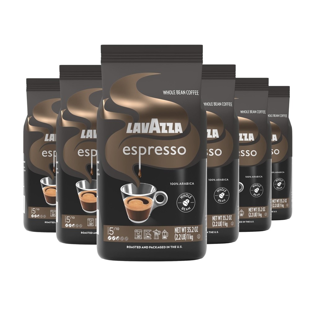 Espresso Whole Bean Coffee, Medium Roast, 100% Arabica, 2.2 lb Bag (Pack of 6)