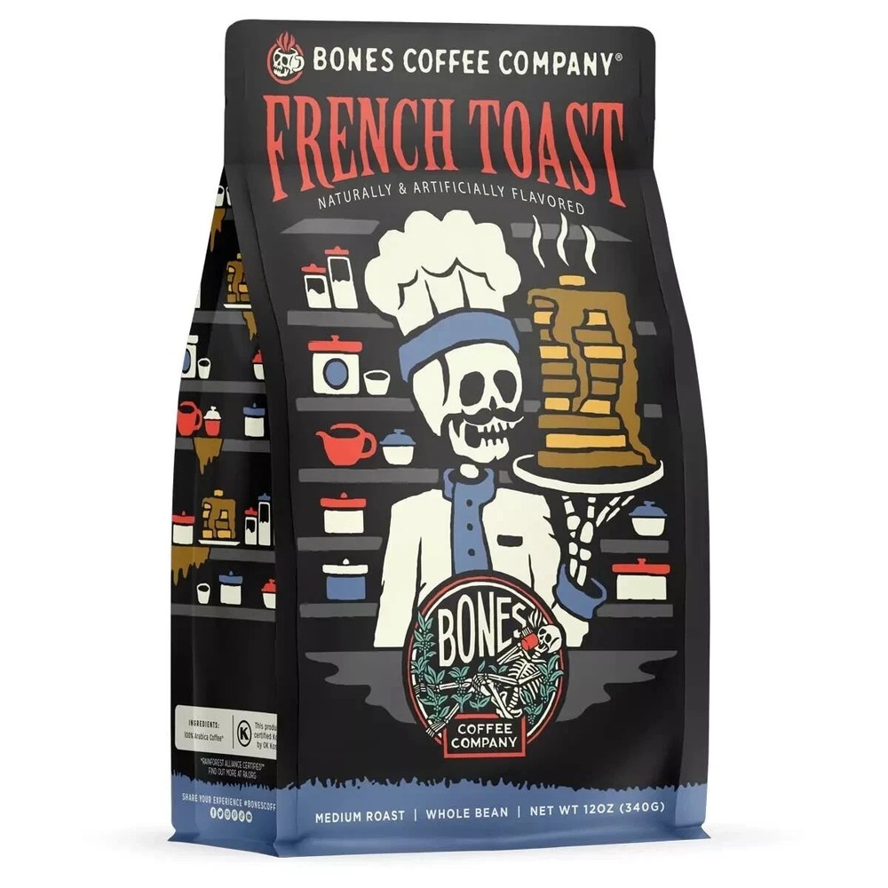 Bones Coffee Company French Toast Whole Coffee Beans Sweet & Buttery 12 oz