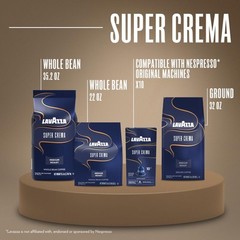 Lavazza Super Crema Whole Bean Coffee Blend, Medium Espresso Roast, 2.2 Pound