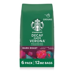 Starbucks Ground Coffee, Dark Roast 12 Ounce (Pack of 6), Decaf Caffe Verona