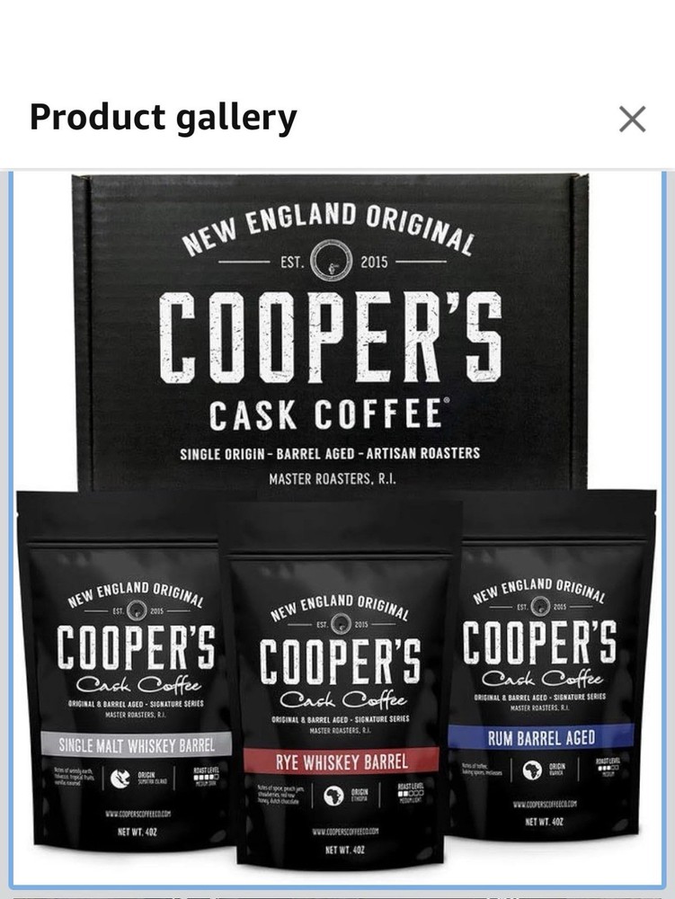 Cooper’s Cask Coffee Whole Bean Whiskey & Rum Barrel Variety 4 oz Bags (3 Pack)