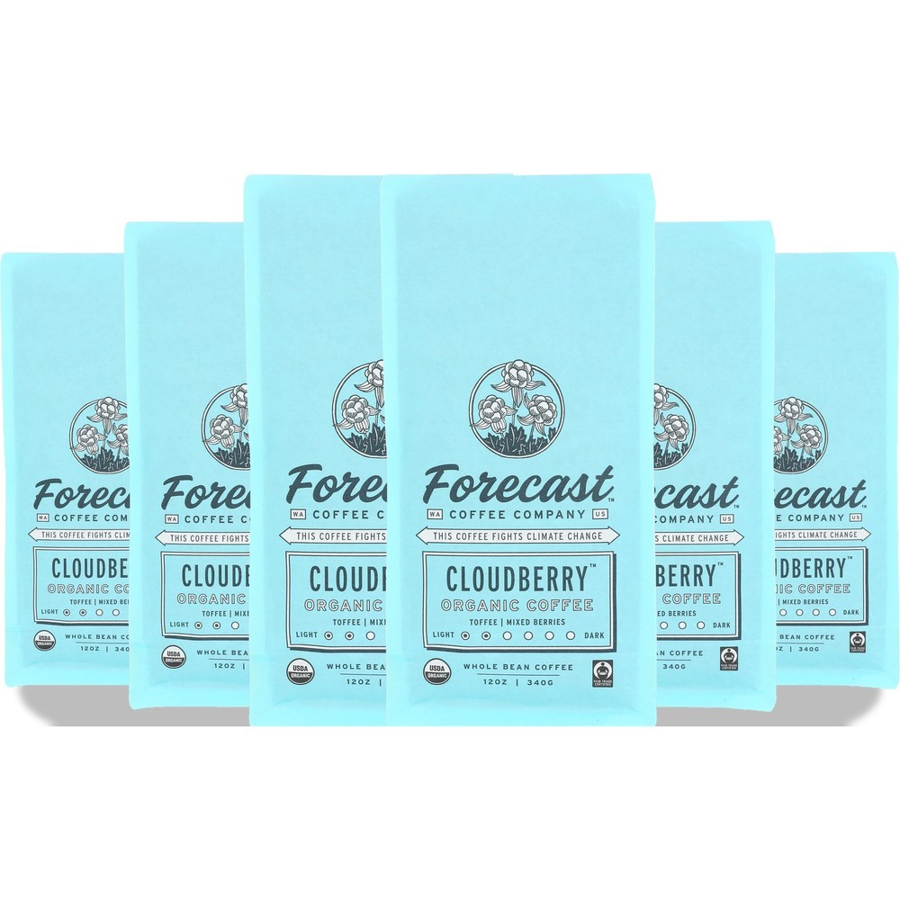 Cloudberry Forecast Organic Whole Bean Coffee 12Oz Beans 12 Oz 6 Pack