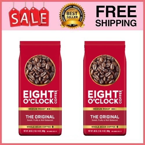 2 Bag Eight O’Clock The Original, Medium Roast, Whole Bean Coffee 30oz Bag