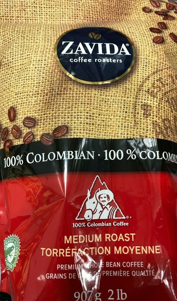 ZAVIDA 100% COLOMBIAN PREMIUM WHOLE BEAN COFFEE 907g/2LBS 4 BAGS – FREE SHIP
