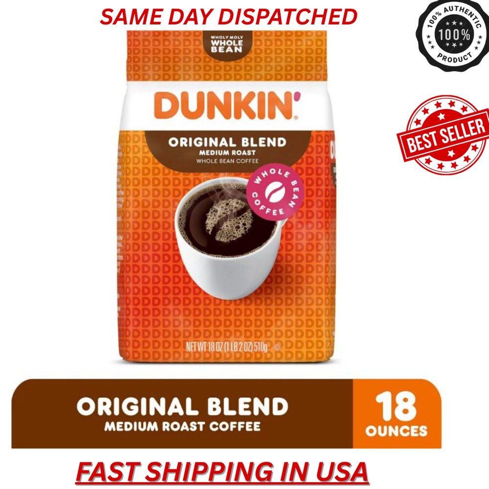 Dunkin Original Blend Medium Roast Whole Bean Coffee 18 oz Bag