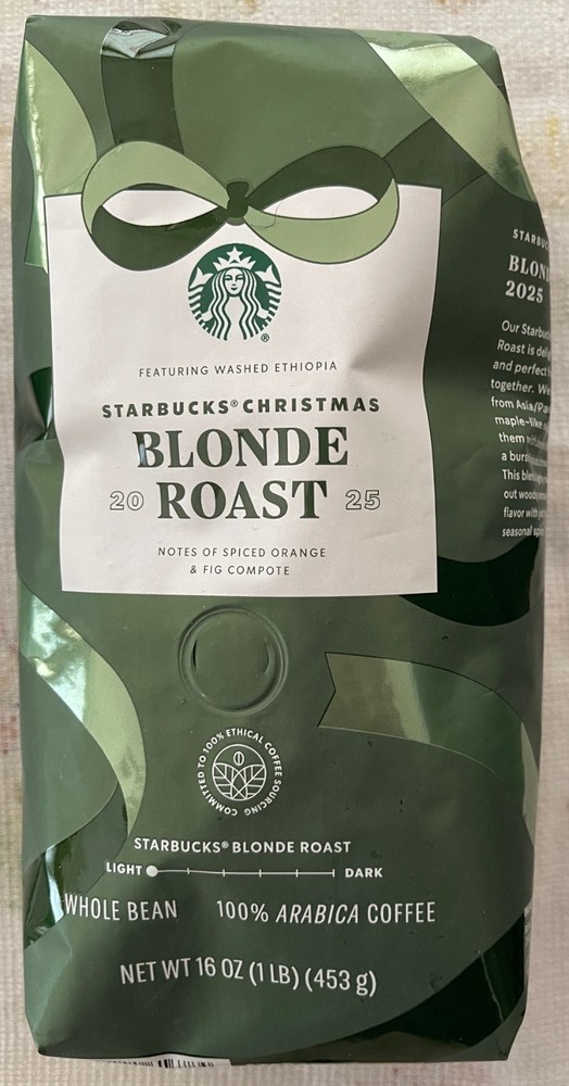Starbucks Christmas Blonde Roast Holiday Whole Bean Coffee 1 lb Bag NEW