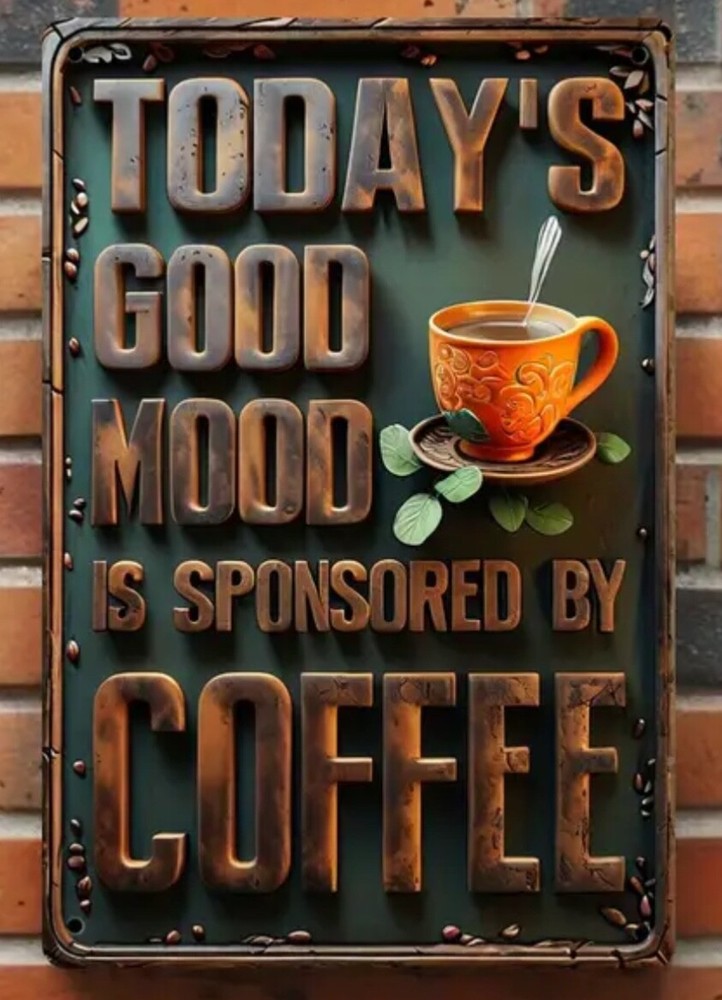 Vintage Metal Tin Sign “Today’s Good Mood is Sponsored by COFFEE , new 12×8