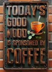 Vintage Metal Tin Sign “Today’s Good Mood is Sponsored by COFFEE , new 12×8