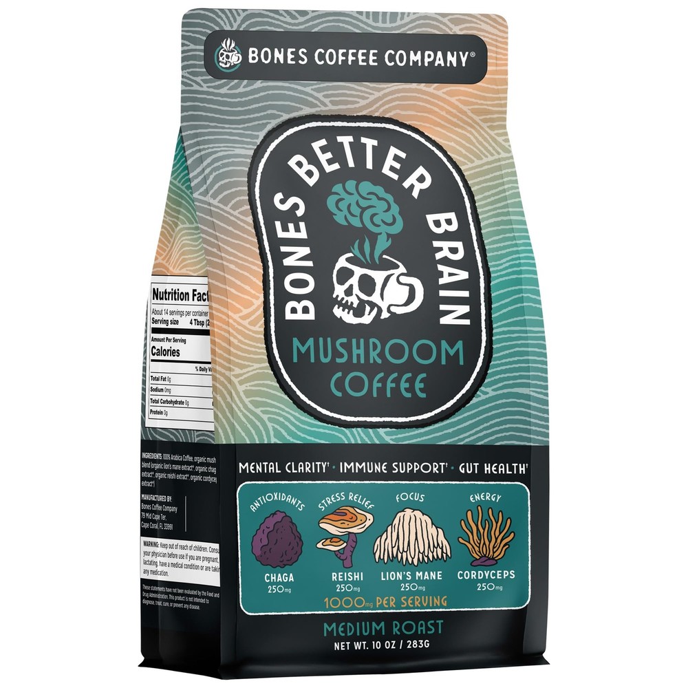 Bones Coffee Company Better Brain Mushroom – 10 Ounce (Pack of 1)