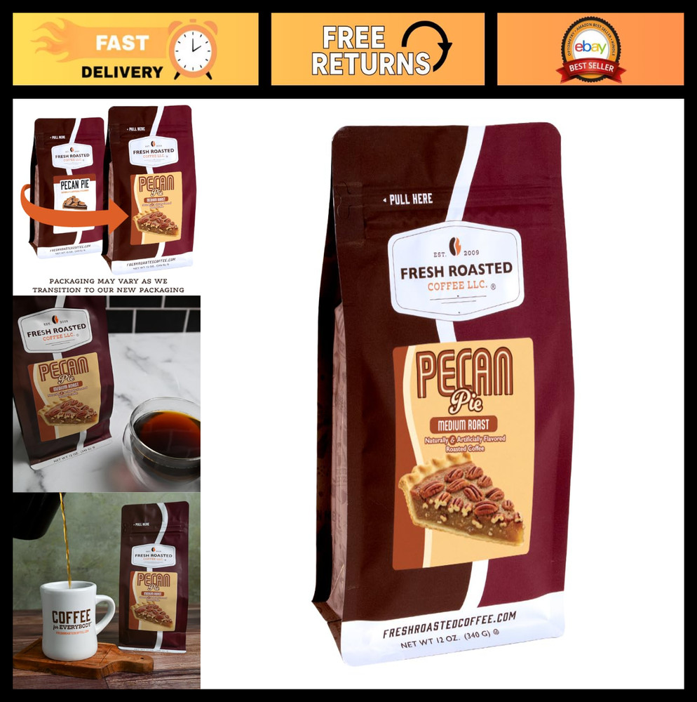 Pecan Pie Flavored Coffee – Fresh Roasted Medium Roast Whole Bean, 12 oz, Kosher