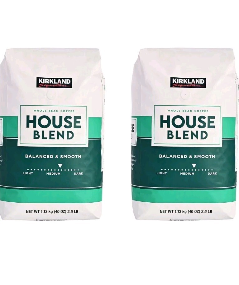 Whole Bean Coffee Medium Roast House Blend Kirkland Signature 2 Bags 5lbs Total