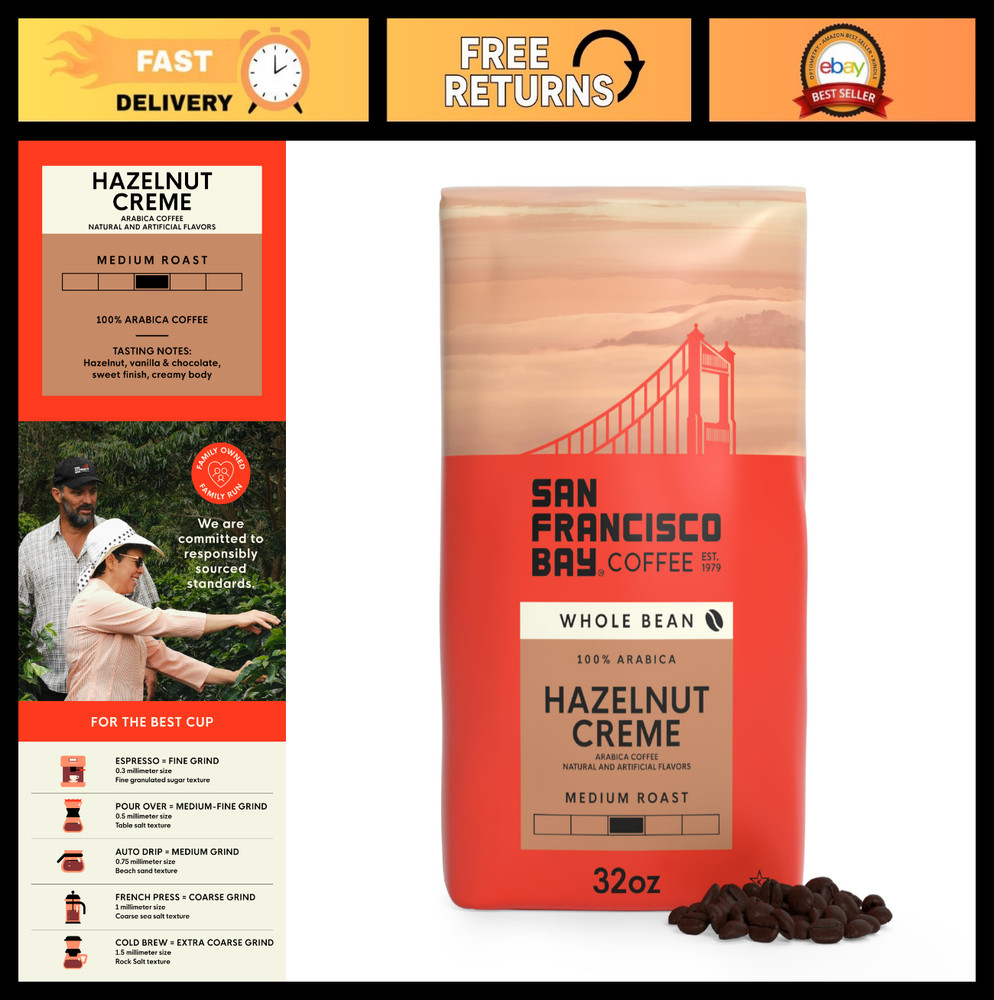 Flavored Medium Roast Whole Bean Coffee – Hazelnut Crème, 2 lb Bag – Fresh Brew