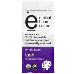 Lush Medium Dark Roast Fairtrade Organic Whole Bean Coffee, 12 oz Bag