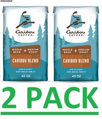 2 PACK – Caribou Blend Whole Bean Coffee 40 oz. Bag, Medium Roast – Total 80 Oz.