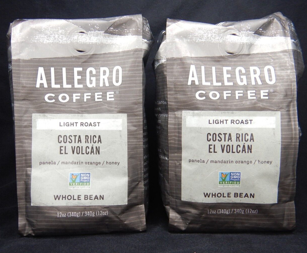 2 Bags Allegro Coffee Costa Rica El Volcan Light Roast 12oz Whole Bean 08/22