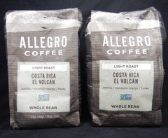 2 Bags Allegro Coffee Costa Rica El Volcan Light Roast 12oz Whole Bean 08/22