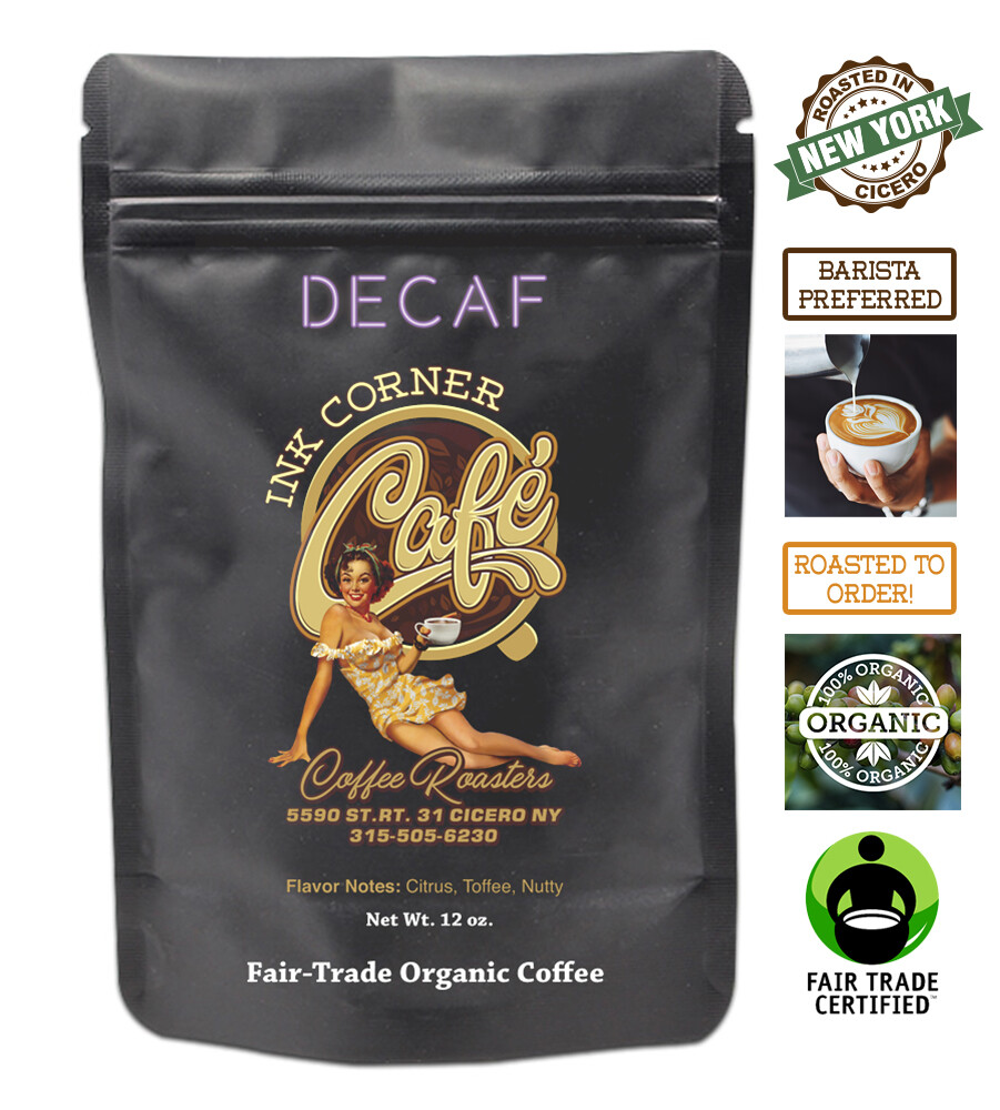Ink Corner Cafe DECAF Organic Roasted Coffee Beans Single Origin Fair Trade