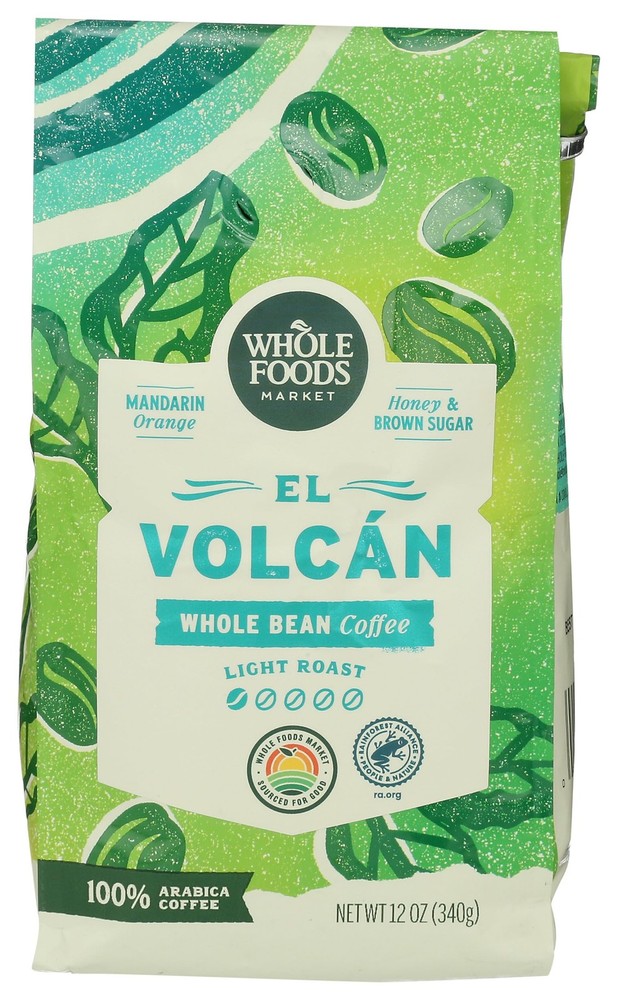 El Volcan Light Roast Whole Bean Coffee Mandarin Orange Honey Brown Sugar 12 Oz
