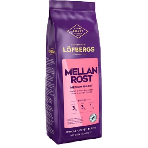 4 x Löfbergs Lila Medium Roast Whole Beans Swedish Coffee 400g ( 14.1 oz )