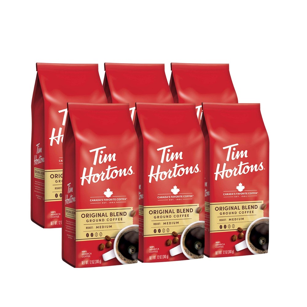 Tim Hortons Original Blend, Medium Roast Ground Coffee, 12 Ounce (Pack of 6)