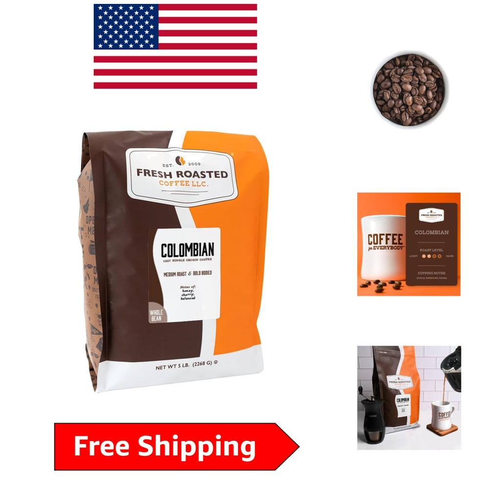 Gourmet 100% Colombian Whole Bean Coffee, 5 lb – Medium Roast, Kosher Certified