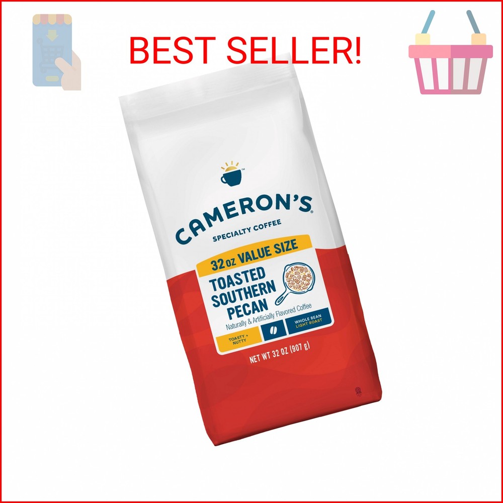 Cameron’s Coffee Roasted Whole Bean Coffee, Flavored, Toasted Southern Pecan, 32