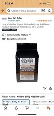Lucy Jo’s Coffee Organic Mellow Belly Low Acid Medium Dark Roast WholeBean 26 Oz