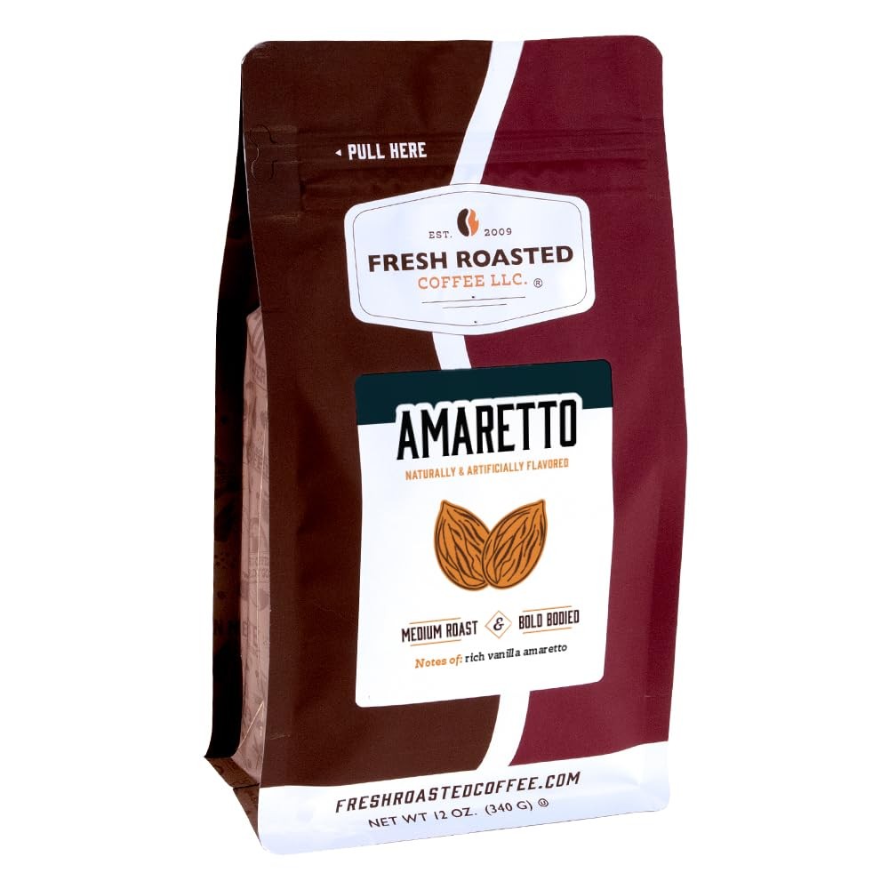Amaretto Flavored Coffee, 12 oz Bag, Whole Bean, Medium Roast, Kosher, Rich