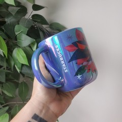 💙Starbucks Christmas Holiday Mug Poinsettia Floral 2023 Iridescent Purple 14oz
